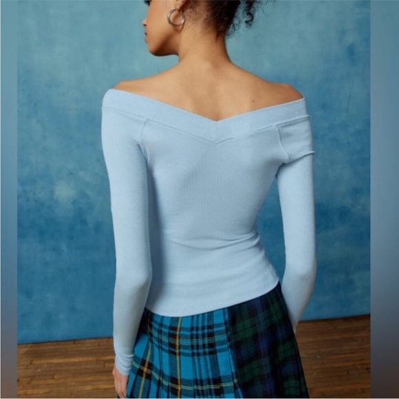 Urban Outfitters BDG Ribbed Off The Shoulder Long Sleeve In Blue. NWOT! Sz L - Picture 2 of 6
